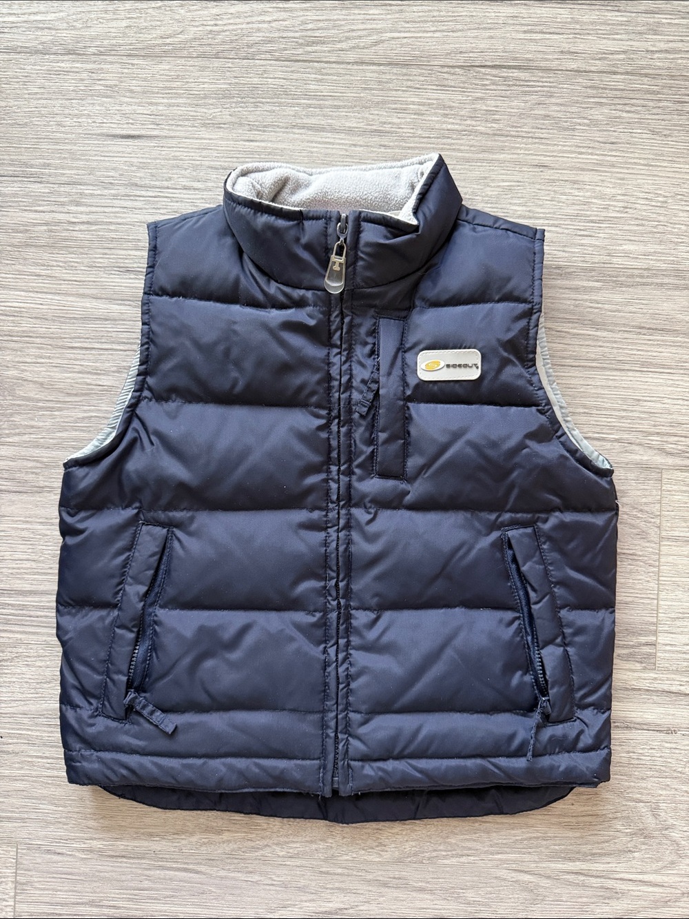 Kids Navy Quilted Puffer Vest - Insulated Sleeveless Jacket Size S(4)